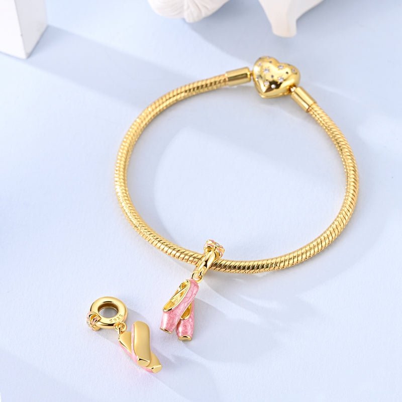 Pangama Jewelry Gold Pink Ballet Shoes Dangle Charm