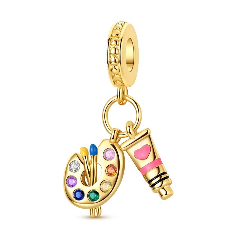 Pangama Jewelry Golden Artist Palette & Paint Tube Dangle Charm