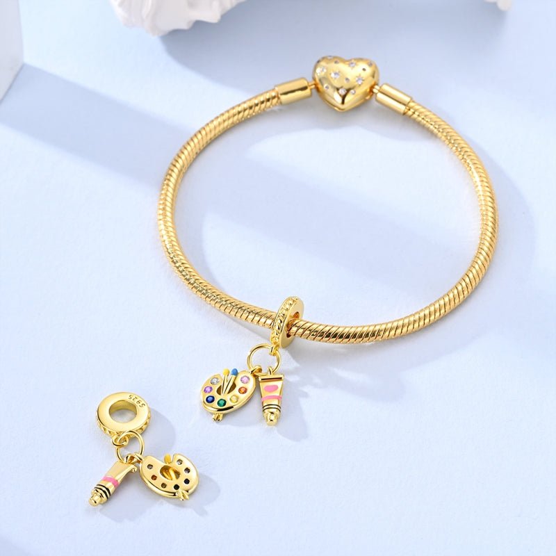 Pangama Jewelry Golden Artist Palette & Paint Tube Dangle Charm