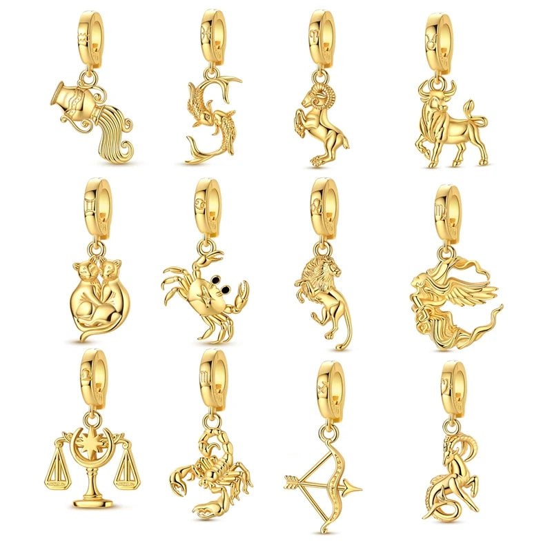 Pangama Jewelry Golden Astrology Signs Zodiac Constellation Dangle Charms