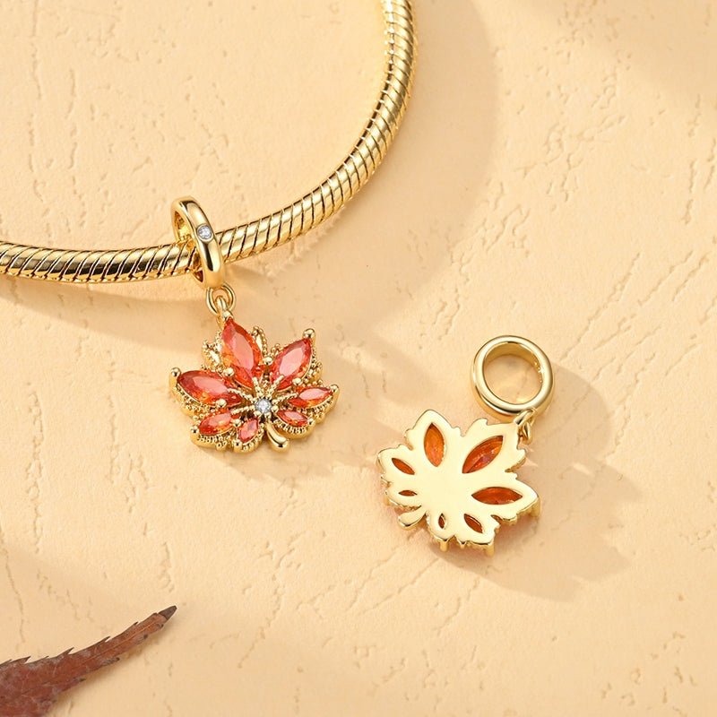 Pangama Jewelry Golden Autumn Maple Leaf Dangle Charm