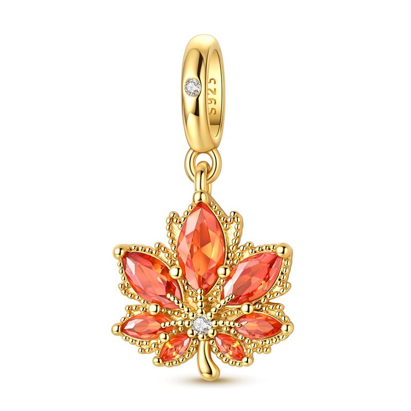 Pangama Jewelry Golden Autumn Maple Leaf Dangle Charm