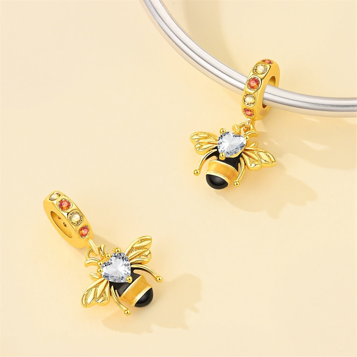 Pangama Jewelry Golden Bee with Heart Crystal Dangle Charm