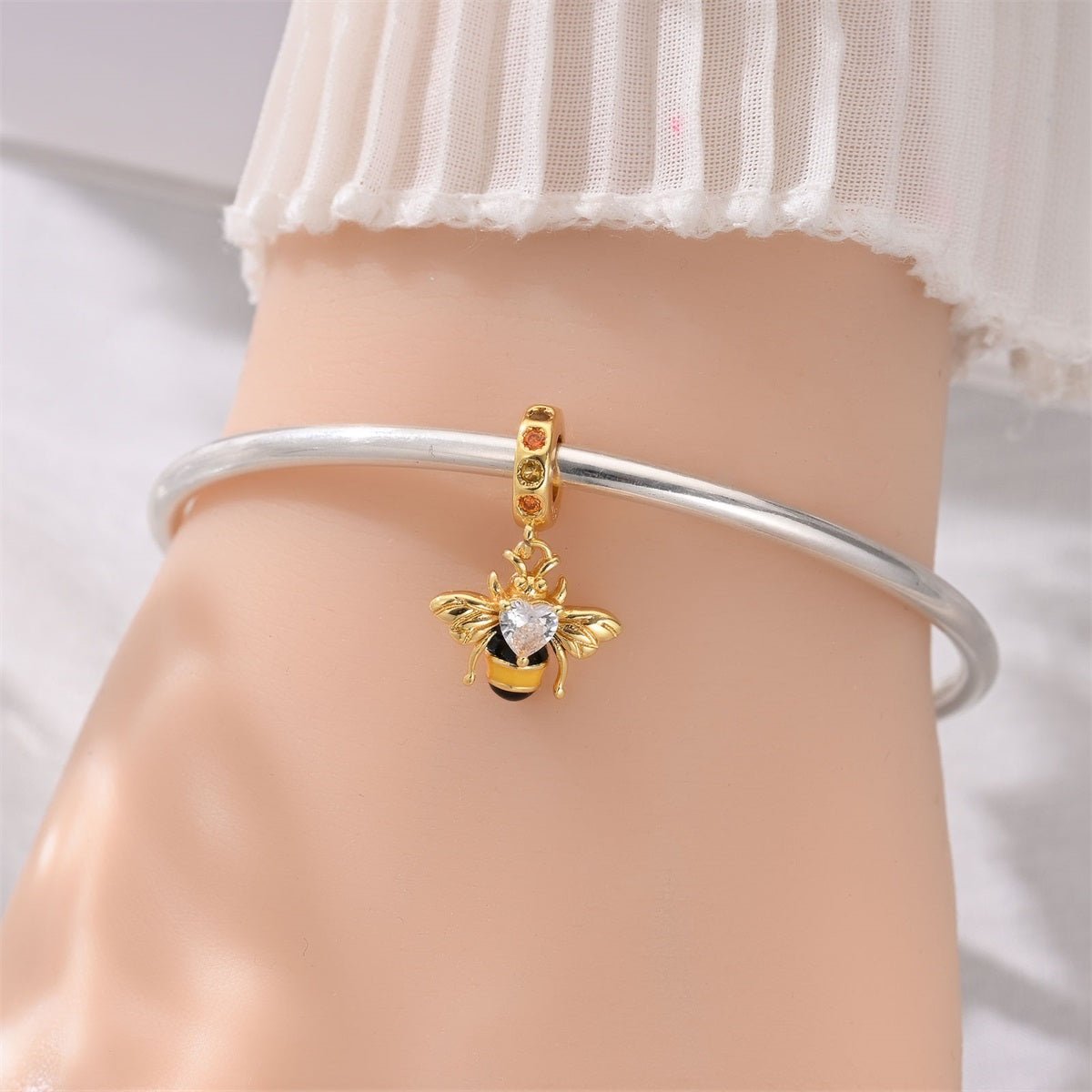 Pangama Jewelry Golden Bee with Heart Crystal Dangle Charm