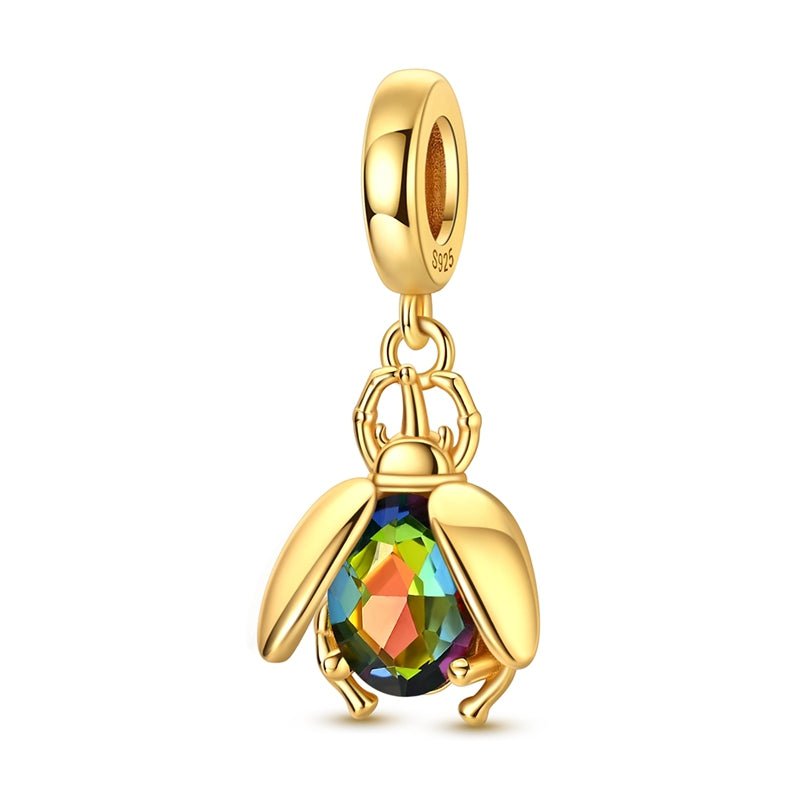 Pangama Jewelry Golden Beetle with Multicolor Crystal Dangle Charm