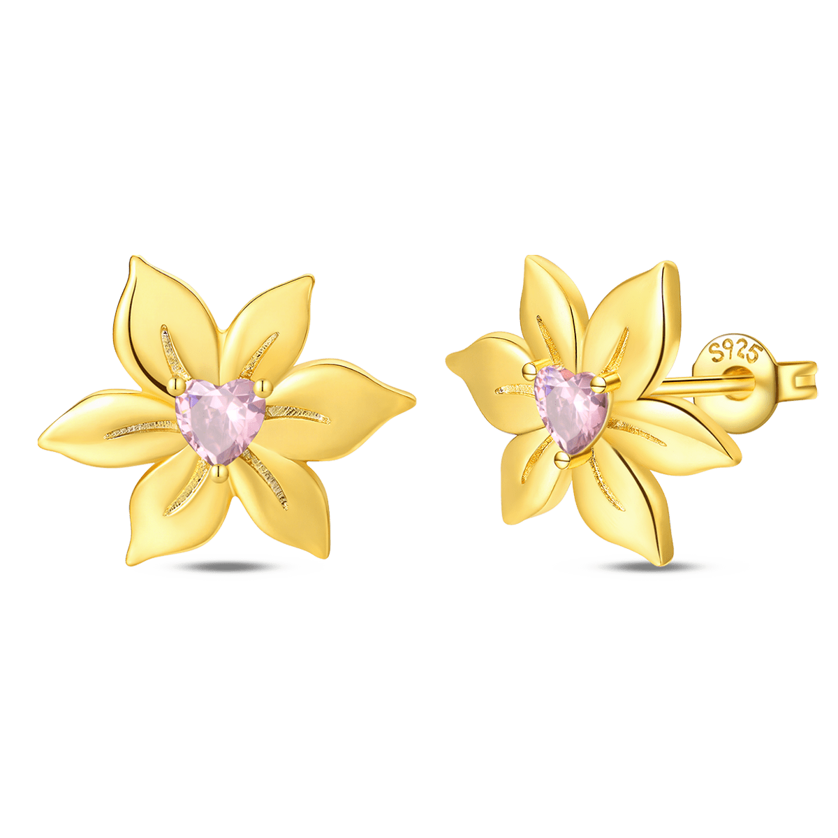 Pangama Jewelry Golden Blossom Heart Stud Earrings