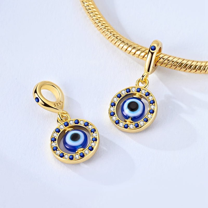 Pangama Jewelry Golden Blue Evil Eye Protection Dangle Charm