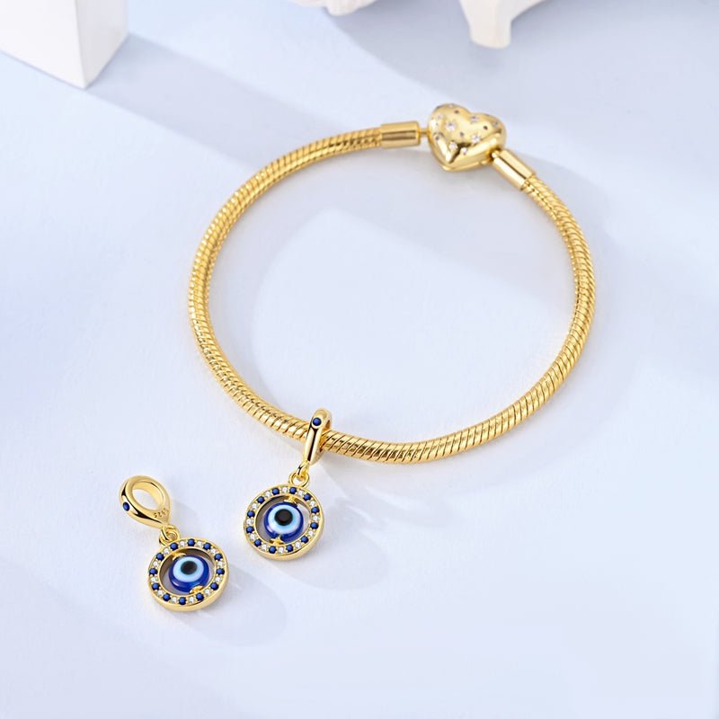 Pangama Jewelry Golden Blue Evil Eye Protection Dangle Charm