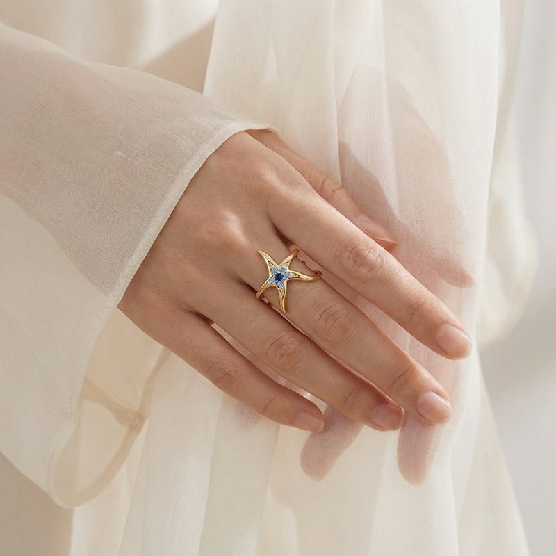Pangama Jewelry Golden Blue Starfish Adjustable Ring