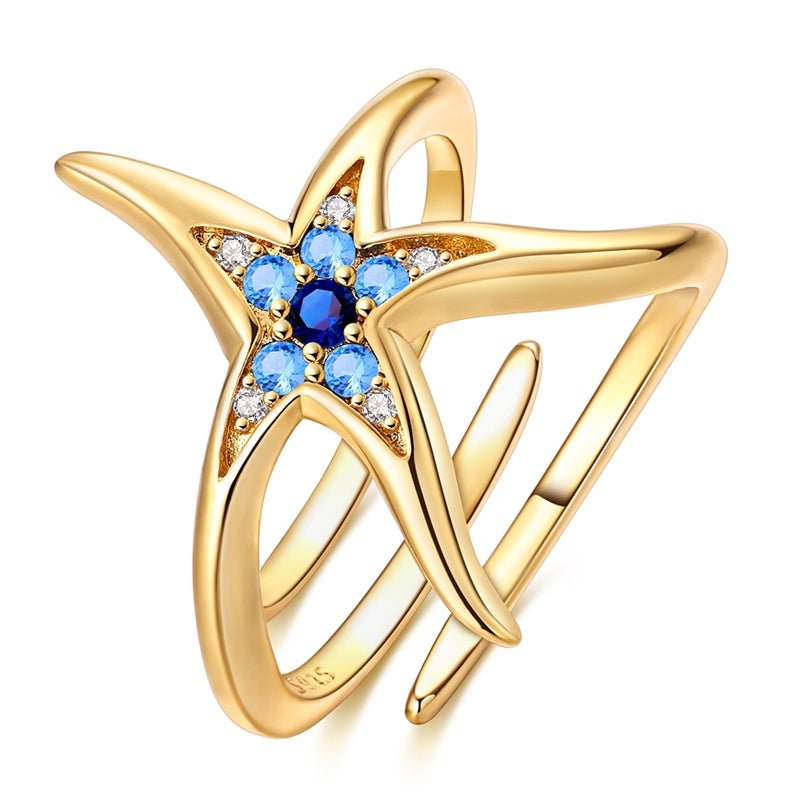 Pangama Jewelry Golden Blue Starfish Adjustable Ring