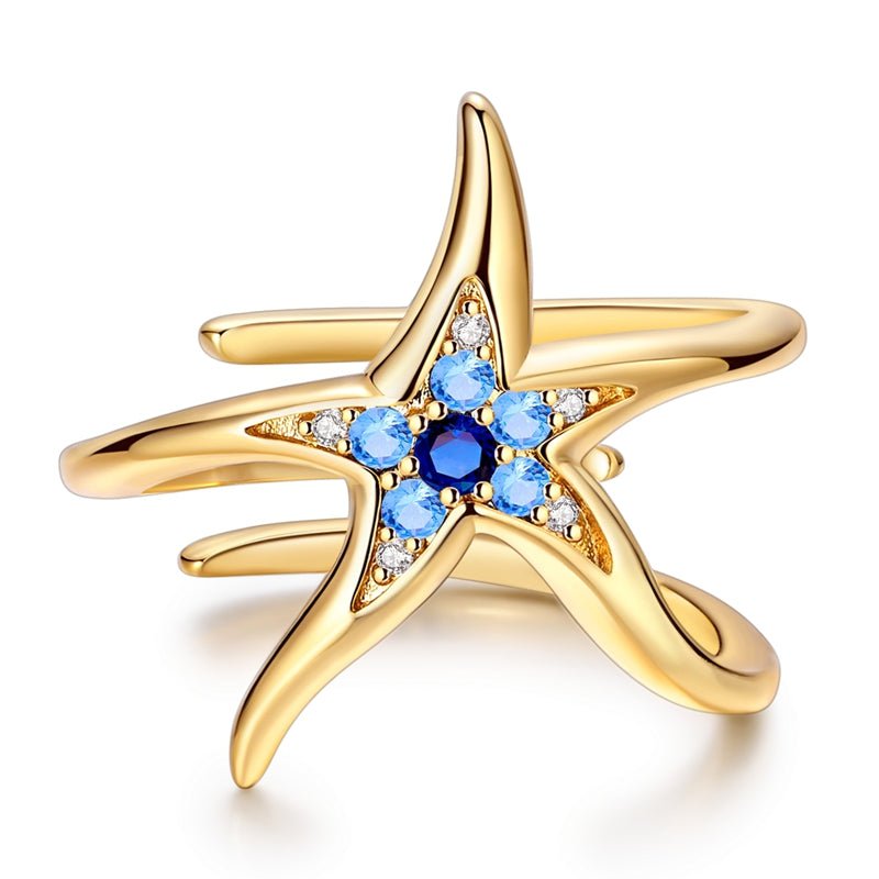 Pangama Jewelry Golden Blue Starfish Adjustable Ring