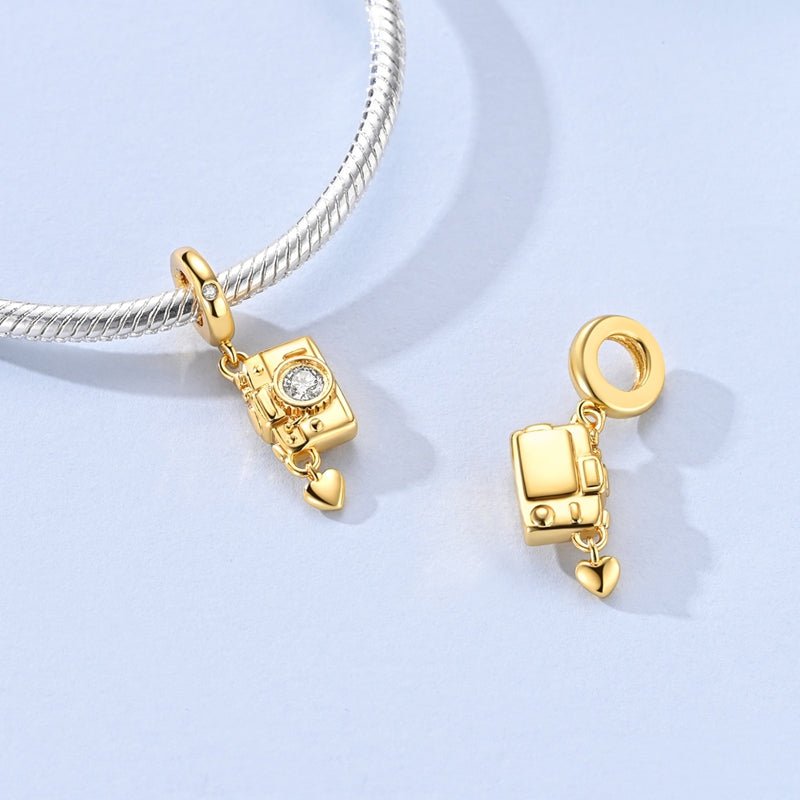 Pangama Jewelry Golden Camera with Heart Dangle Charm