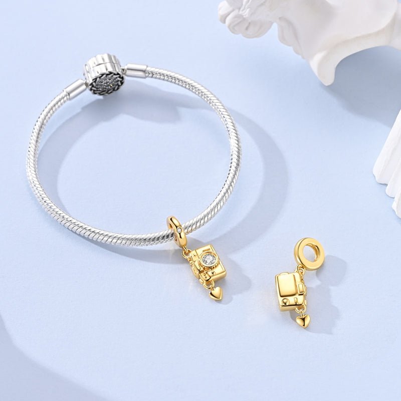 Pangama Jewelry Golden Camera with Heart Dangle Charm