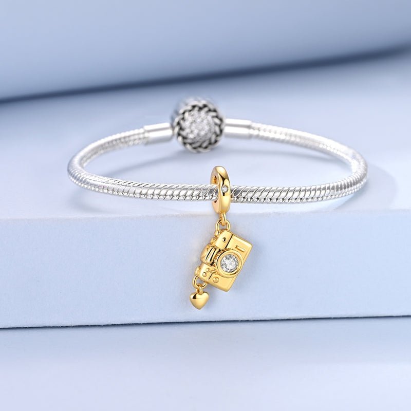 Pangama Jewelry Golden Camera with Heart Dangle Charm