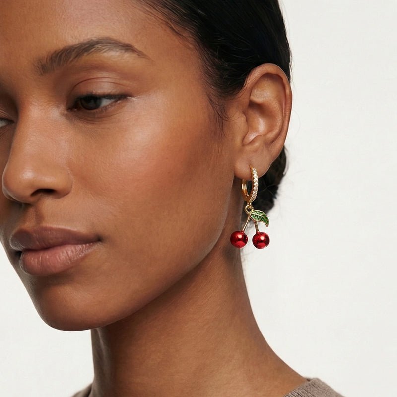 Pangama Jewelry Golden Cherry Hoop Earrings