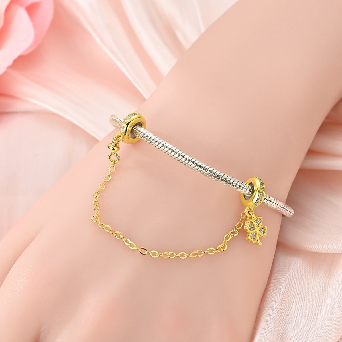 Pangama Jewelry Golden Clover Safety Chain Charm