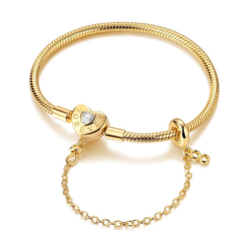 Golden Forever Love Heart Snake Chain Bracelet