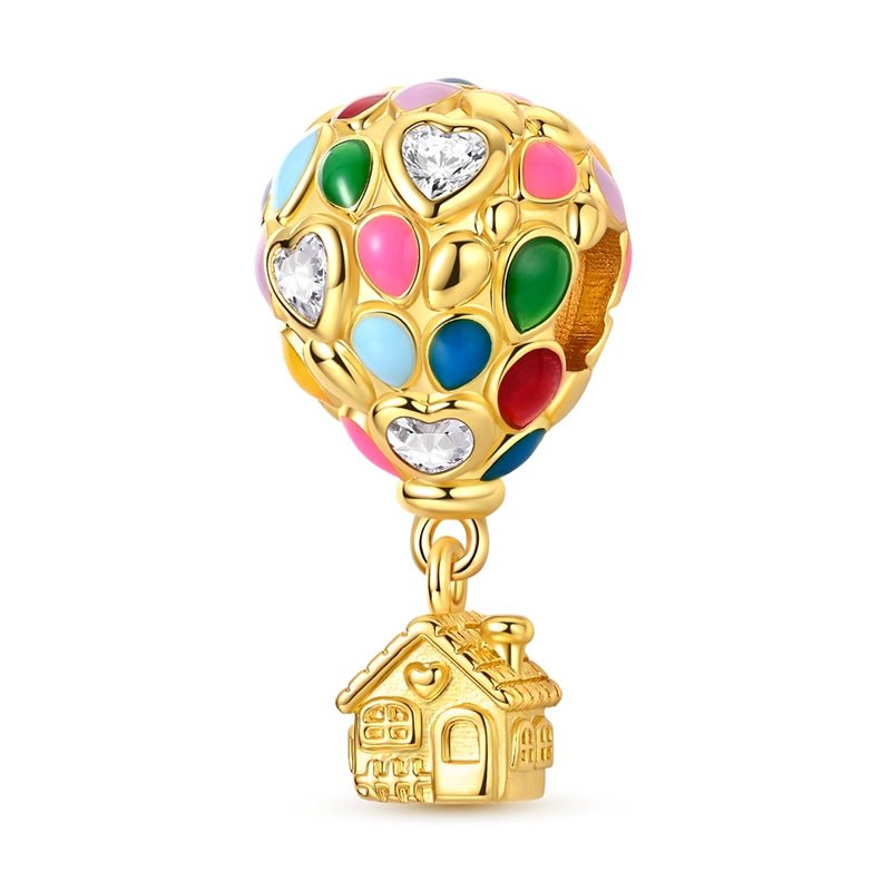 Pangama Jewelry Golden Hot Air Balloon & House Dangle Charm