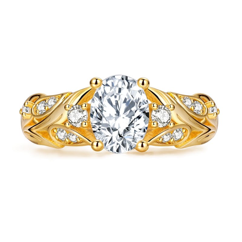 Pangama Jewelry Golden Leaf Sparkle Oval Solitaire Ring