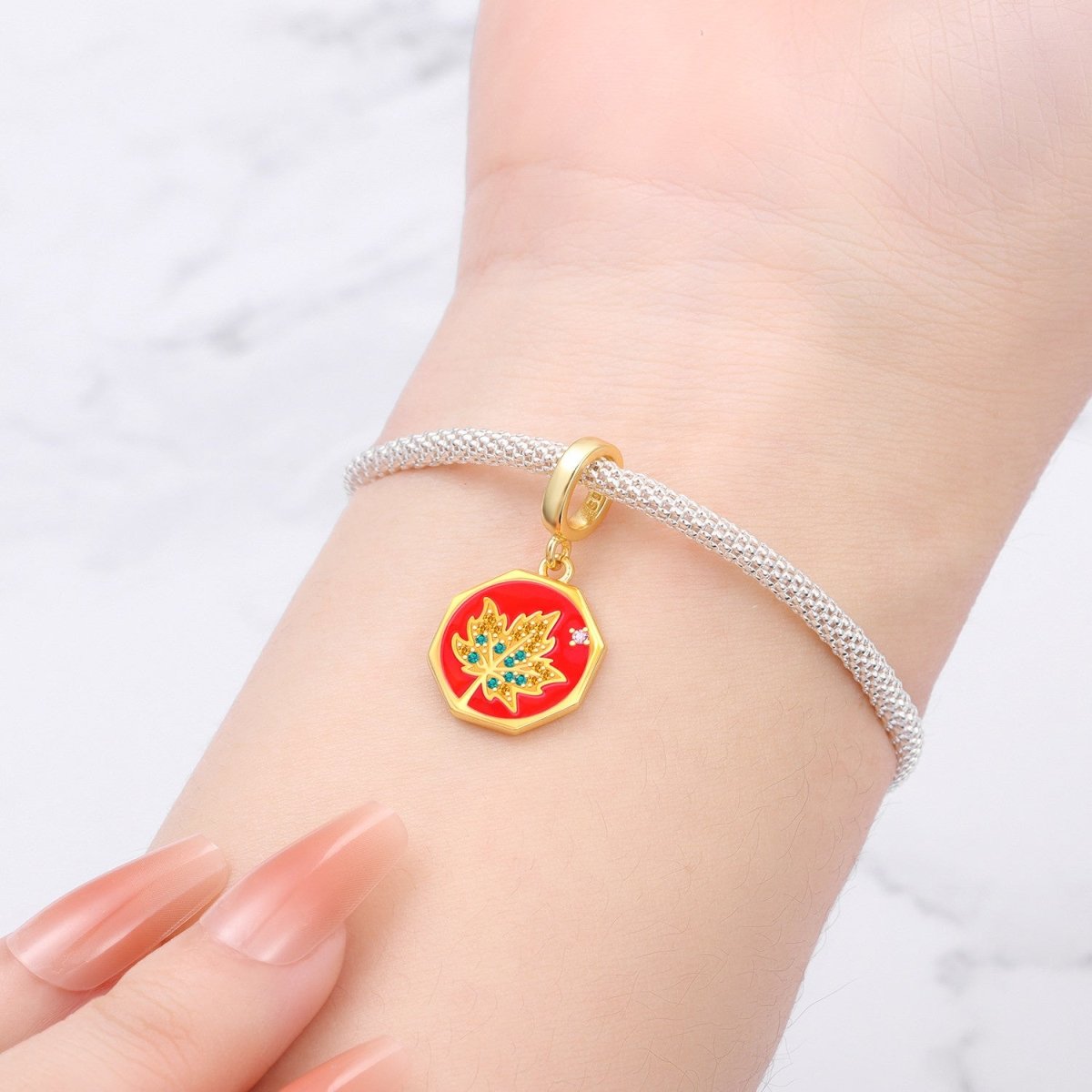 Pangama Jewelry Golden Maple Leaf Autumn Dangle Charm