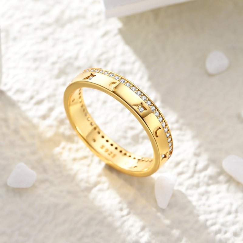 Pangama Jewelry Golden Moon & Star Sparkle Band Ring