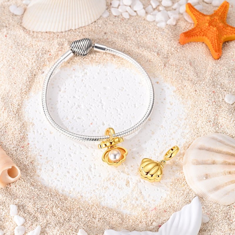 Pangama Jewelry Golden Opening Seashell Pearl Dangle Charm