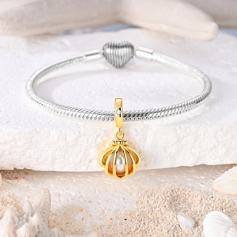 Pangama Jewelry Golden Opening Seashell Pearl Dangle Charm