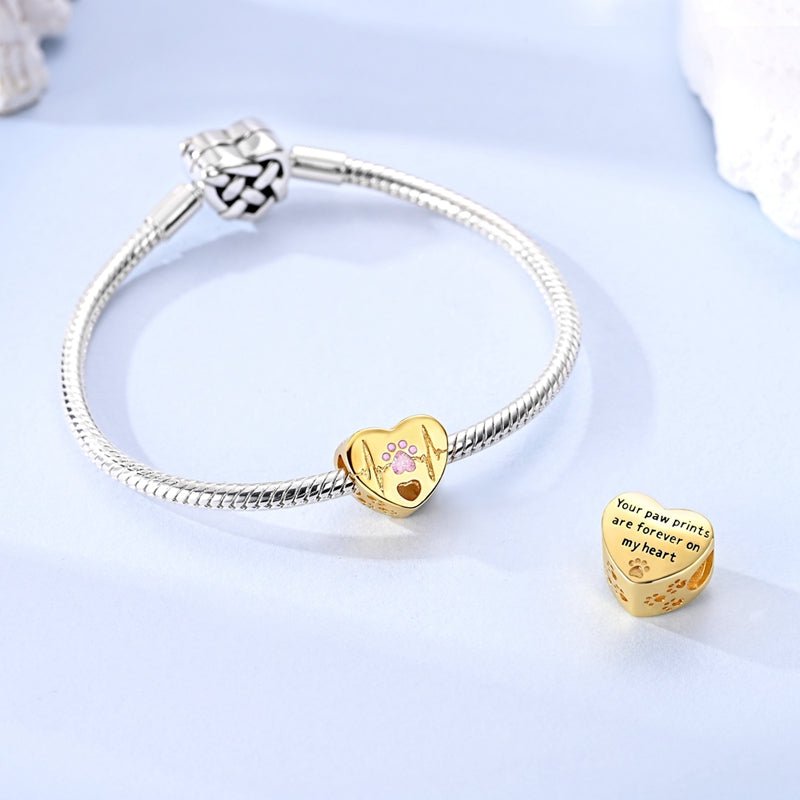 Pangama Jewelry Golden Paw Heartbeat Heart Charm