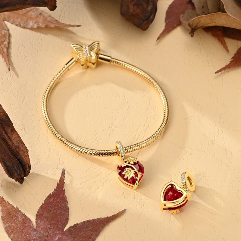 Pangama Jewelry Golden Red Heart & Vine Dangle Charm