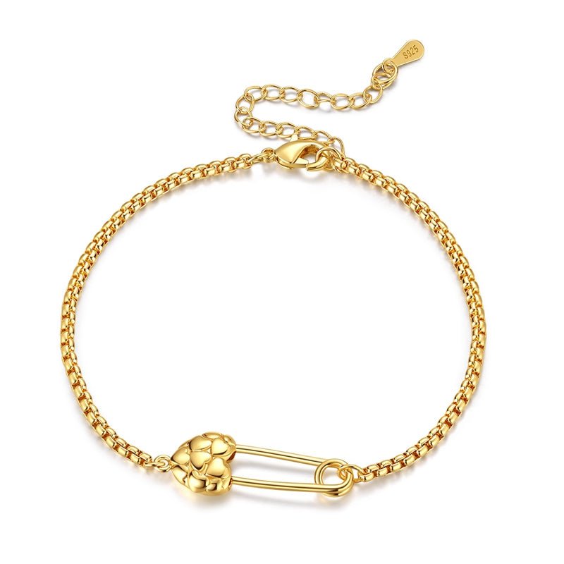 Pangama Jewelry Golden Safety Pin Heart Bracelet
