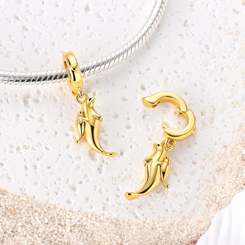 Pangama Jewelry Golden Sea Cat Mother & Baby Dangle Charm