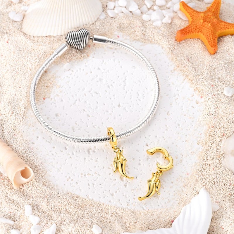 Pangama Jewelry Golden Sea Cat Mother & Baby Dangle Charm