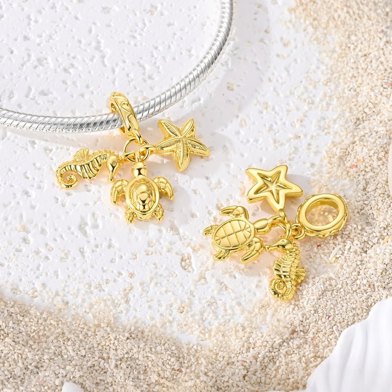 Pangama Jewelry Golden Sea Turtle, Seahorse & Starfish Dangle Charm
