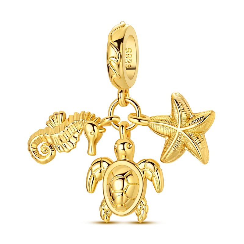 Pangama Jewelry Golden Sea Turtle, Seahorse & Starfish Dangle Charm