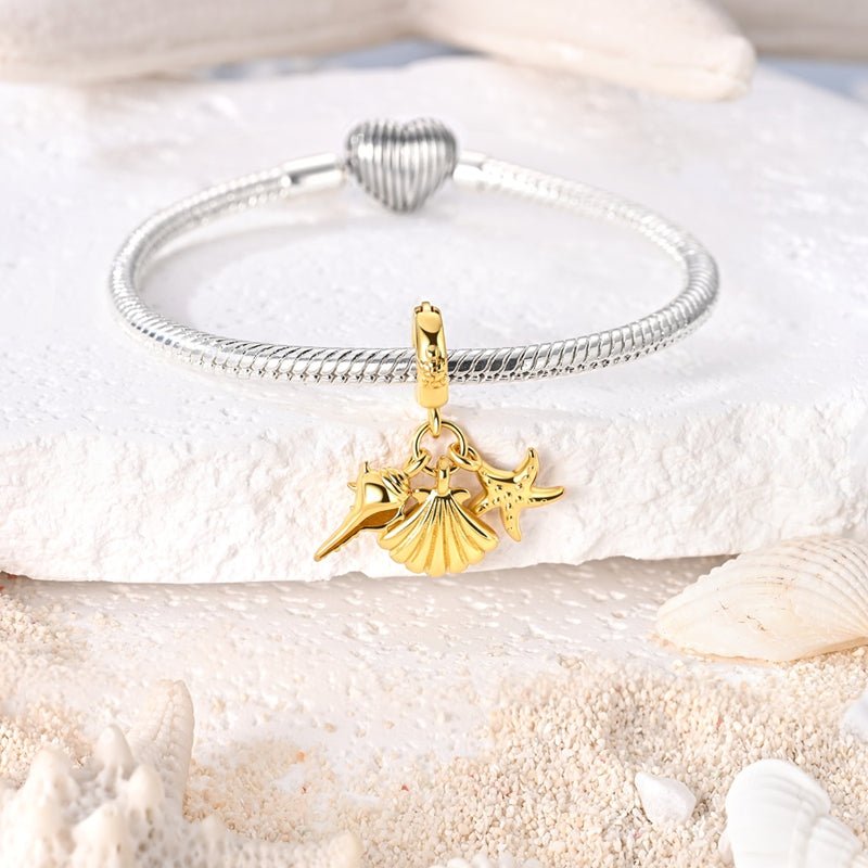 Pangama Jewelry Golden Seashell, Starfish & Conch Dangle Charm