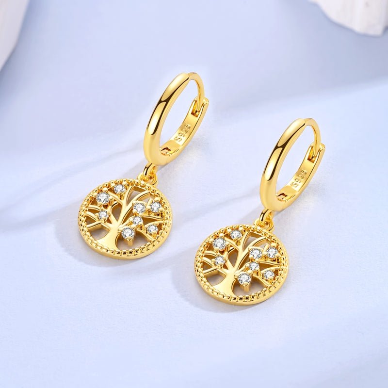 Pangama Jewelry Golden Tree of Life Dangle Hoop Earrings