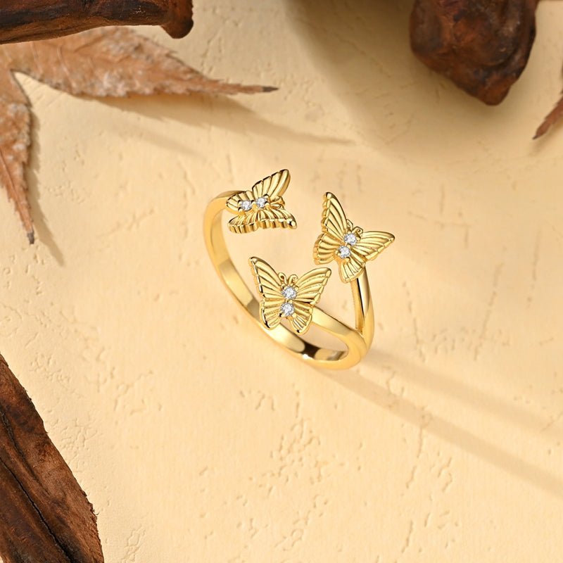 Pangama Jewelry Golden Triple Butterfly Adjustable Ring