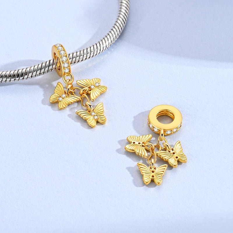 Pangama Jewelry Golden Triple Butterfly Dangle Charm
