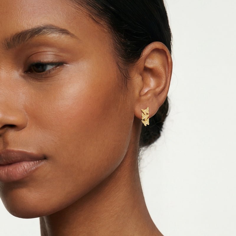 Pangama Jewelry Golden Triple Butterfly Hoop Earrings