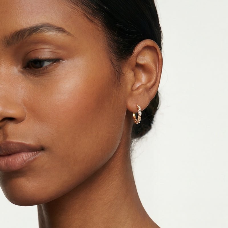 Pangama Jewelry Golden Twisted Pavé Hoop Earrings