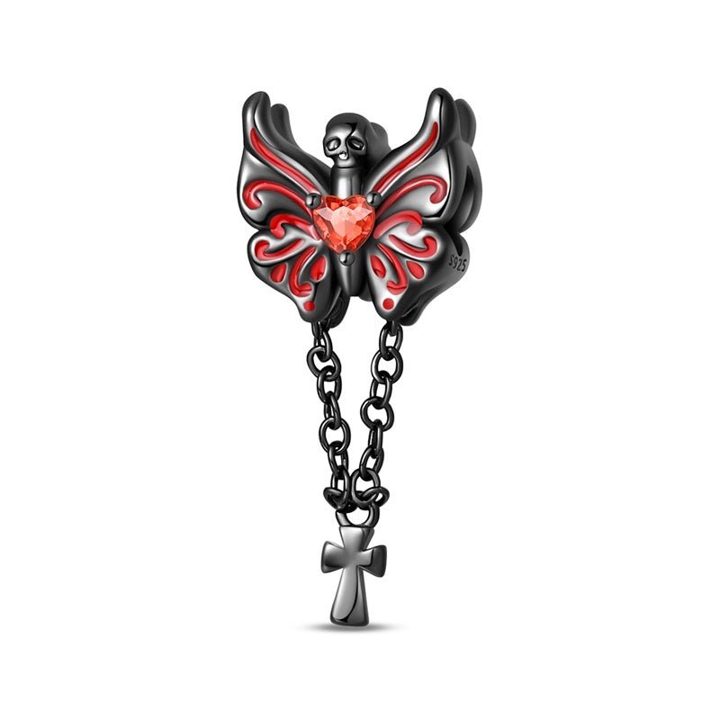 Pangama Jewelry Gothic Skull Butterfly with Cross Chains Charm