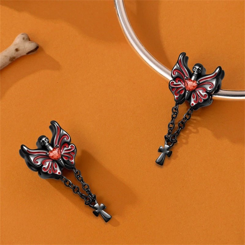 Pangama Jewelry Gothic Skull Butterfly with Cross Chains Charm