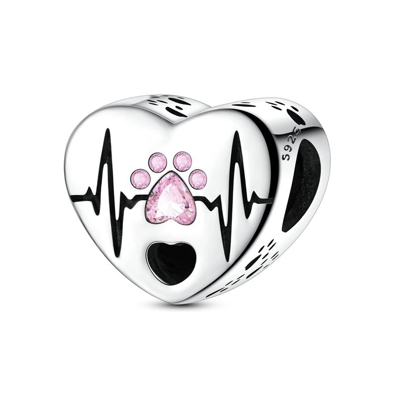 Pangama Jewelry Heartbeat Paw Print Heart Charm