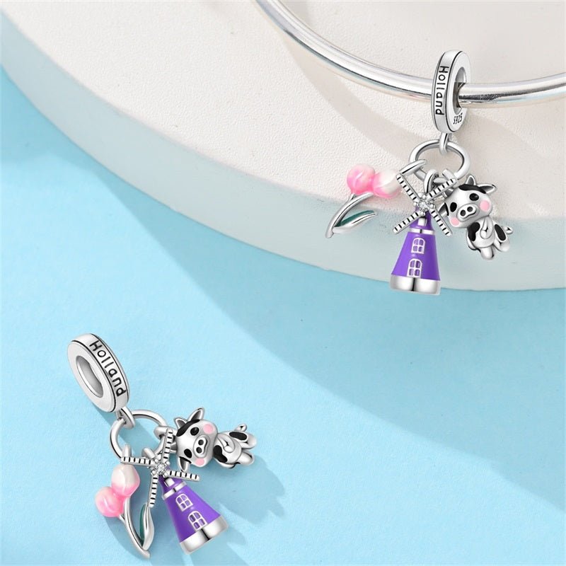 Pangama Jewelry Holland Windmill, Tulips & Cow Dangle Charm