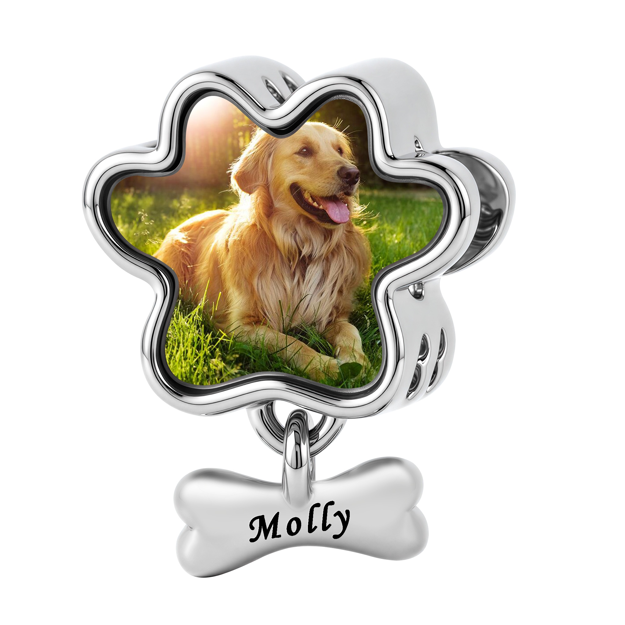 Personalized Pet Photo & Name Bone Dangle Charm