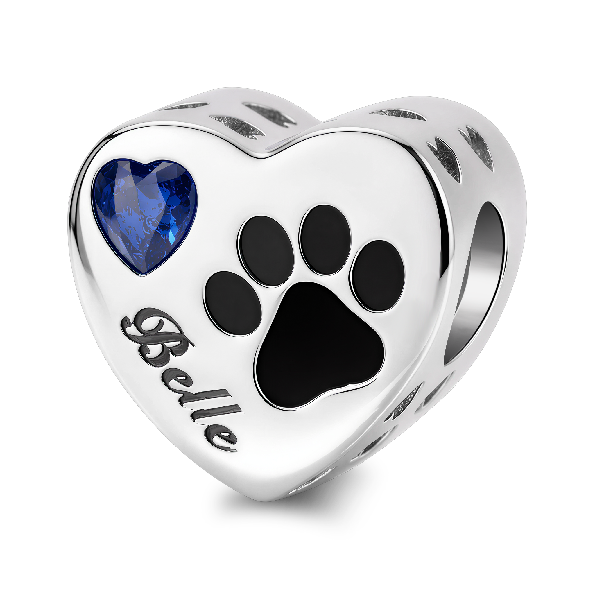 Personalized Pet Photo & Engraved Paw Print Birthstone Heart Charm