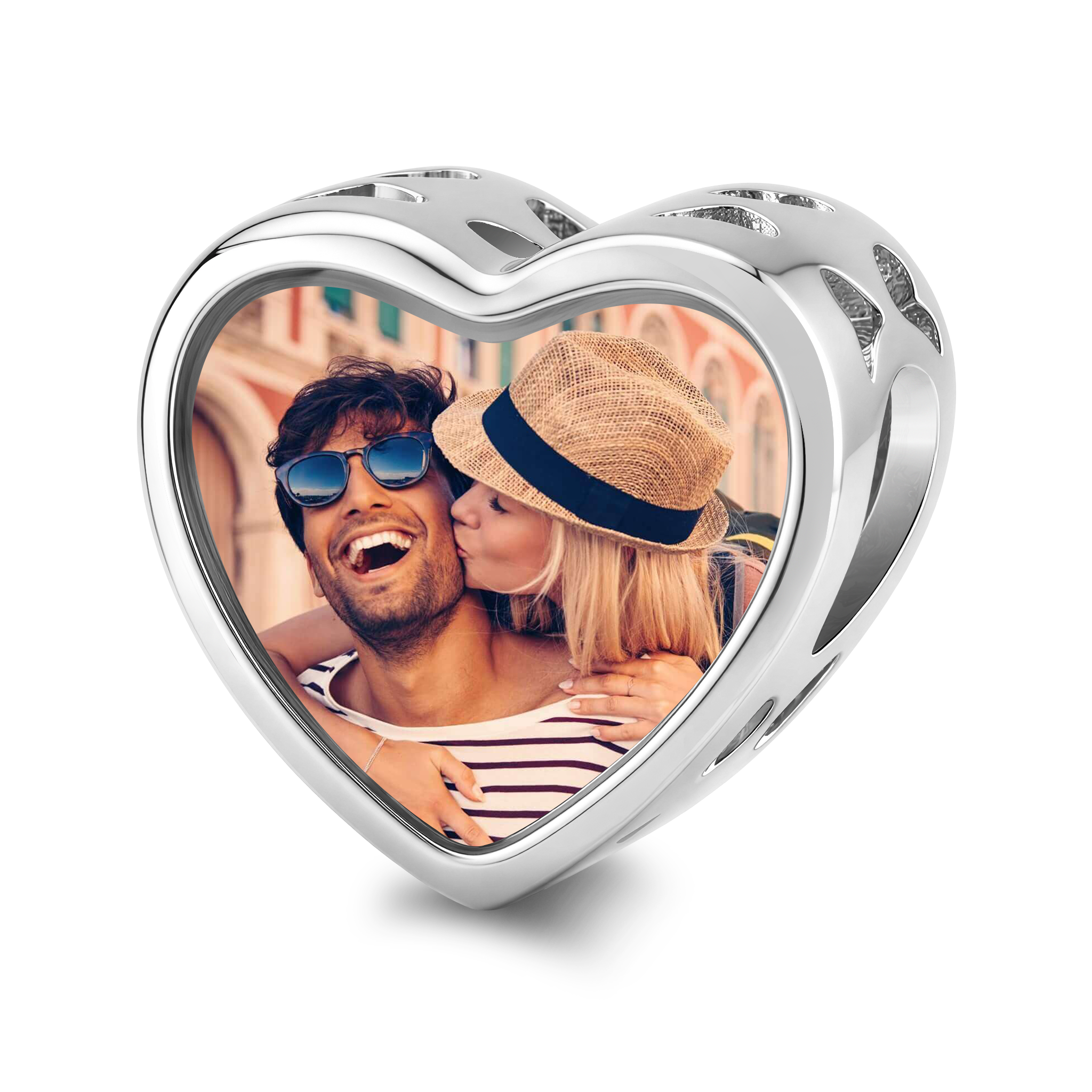Personalized Photo & Triple Birthstone Heart Charm