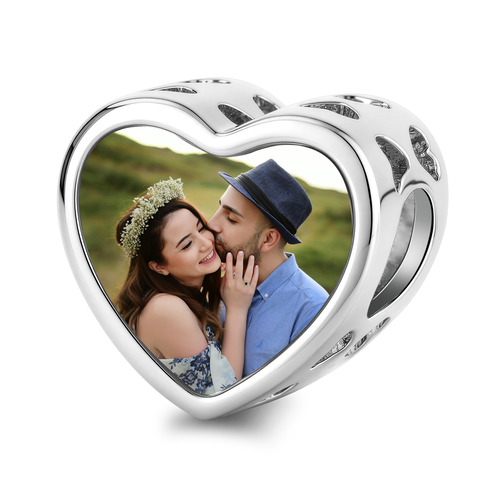 Charm de corazón personalizado con foto y grabado