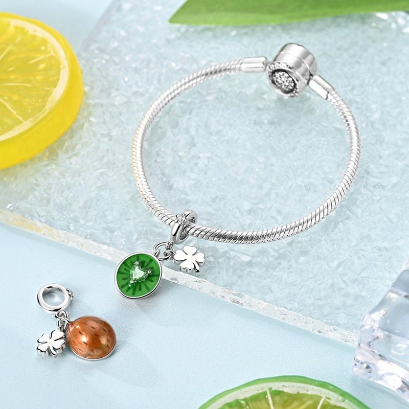 Pangama Jewelry Kiwi Fruit with Four - Leaf Clover Dangle Charm