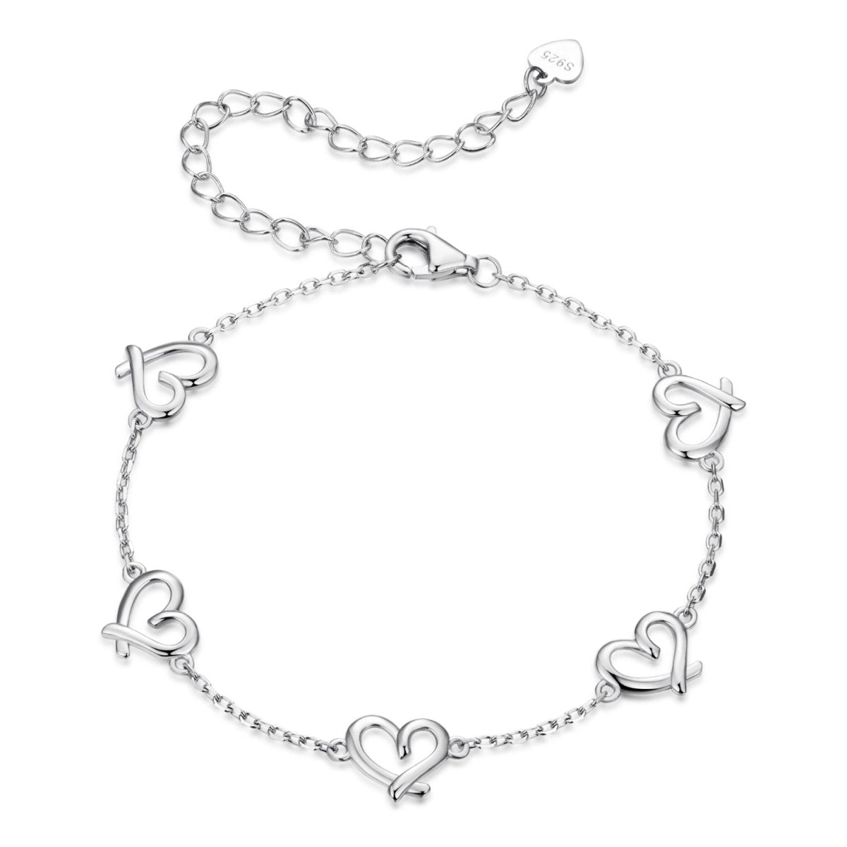 Pangama Jewelry Linked Hearts Silver Bracelet